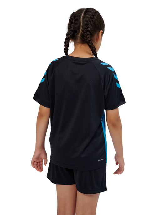 hmlGRAPHIC UNIVERSE JERSEY S/S KIDS, BLACK/NEON BLUE, model
