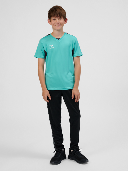 hmlAUTHENTIC PL JERSEY S/S KIDS, !TURQUOISE /ASPHALT, model