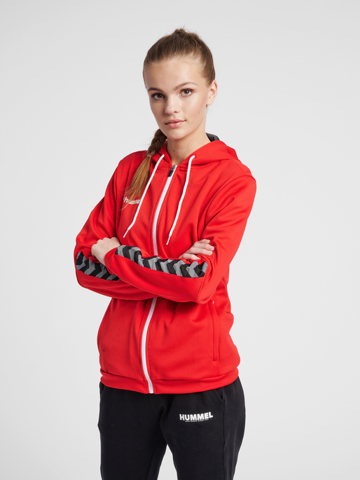 hmlAUTHENTIC POLY ZIP HOODIE WOMAN, TRUE RED, model
