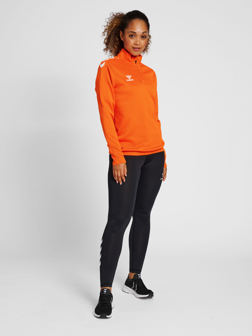 hmlCORE XK HALF ZIP SWEAT WOMAN, ORANGE TIGER, model