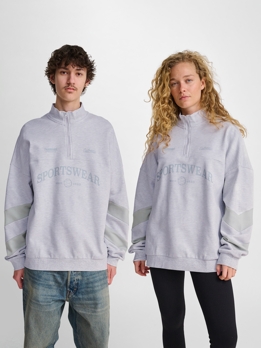 hmlOVERSIZED HALFZIP SW, LIGHT GREY MELANGE, model
