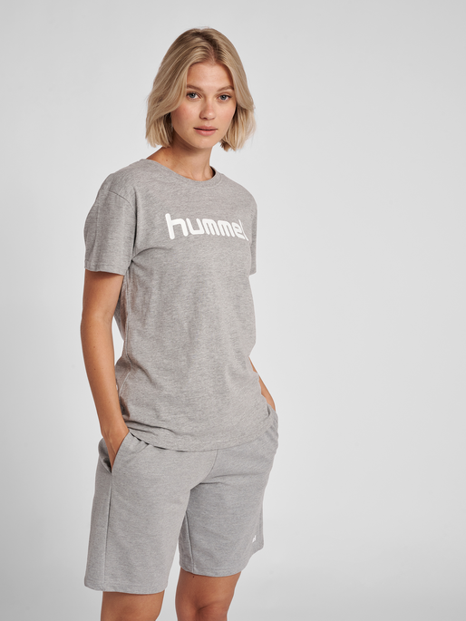 HMLGO COTTON LOGO T-SHIRT WOMAN S/S, GREY MELANGE, model