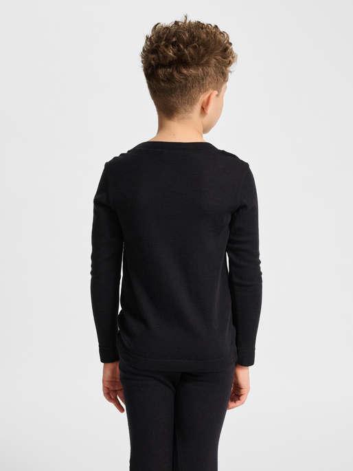 hmlJR WOOL RIB T-SHIRT L/S, BLACK, model