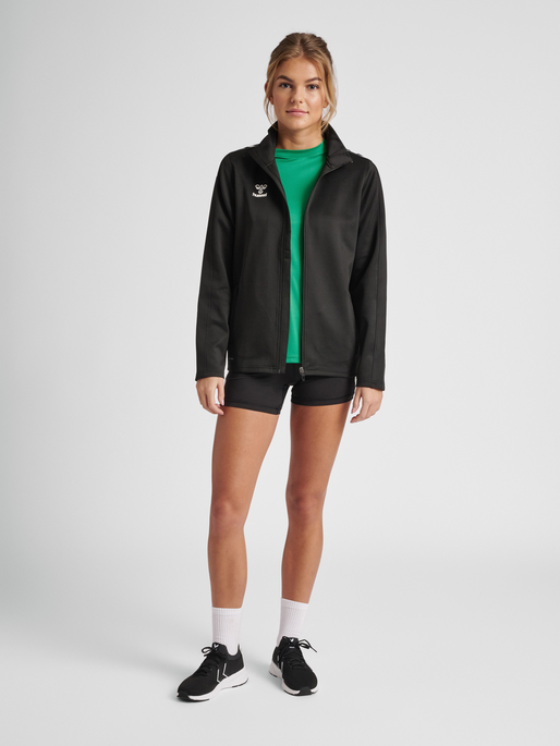 hmlCORE XK POLY ZIP SWEAT WOMAN, BLACK/BLACK, model
