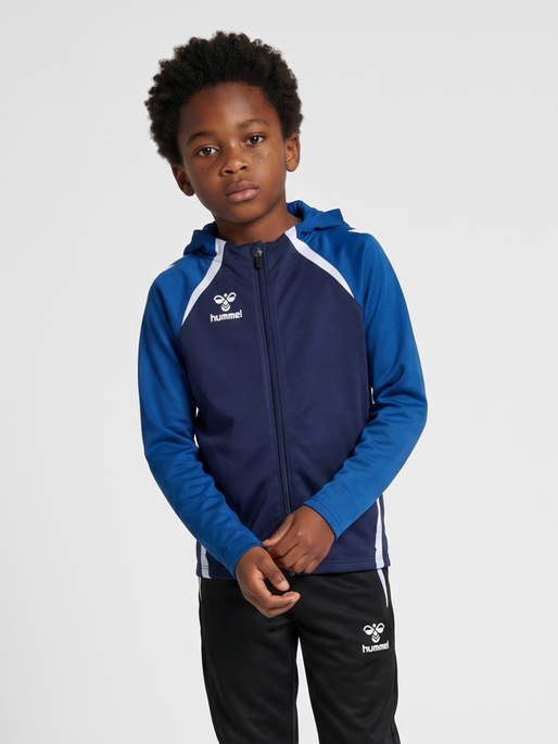 hmlLEAD 2.0 ZIP HOODIE KIDS, MARINE/TRUE BLUE, model