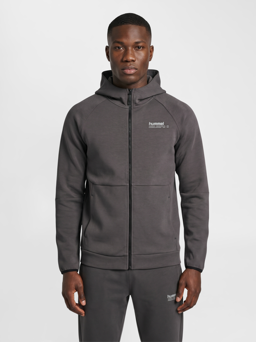 hmlTECH FLEECE REGULAR ZIP HOODIE, SHALE, model