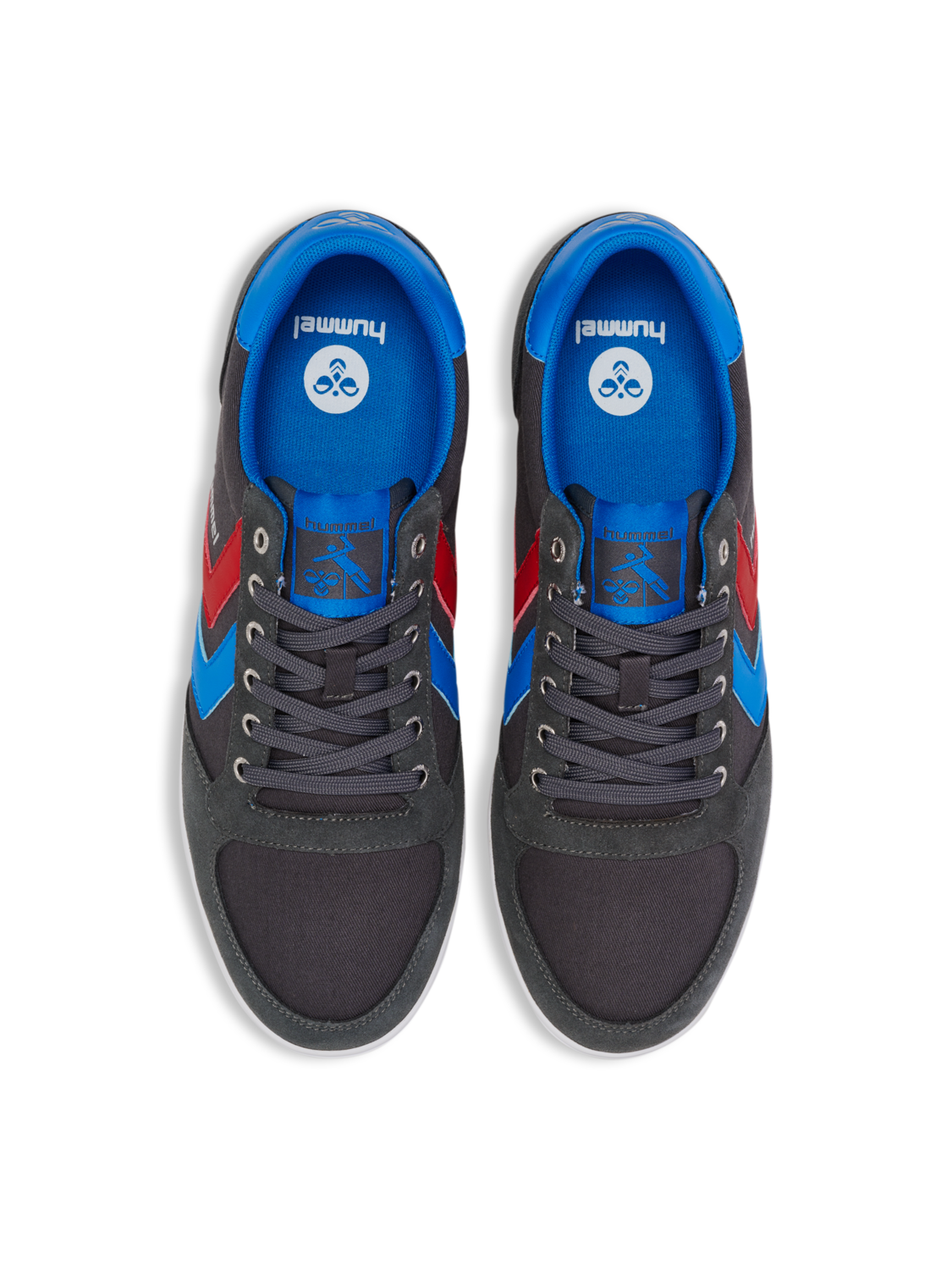 HUMMEL SLIMMER STADIL LOW, CASTLEROCK/RIBBONRED/BRIL BLUE, packshot