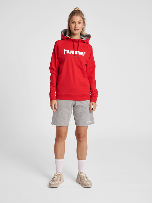 HMLGO COTTON LOGO HOODIE WOMAN, TRUE RED, model