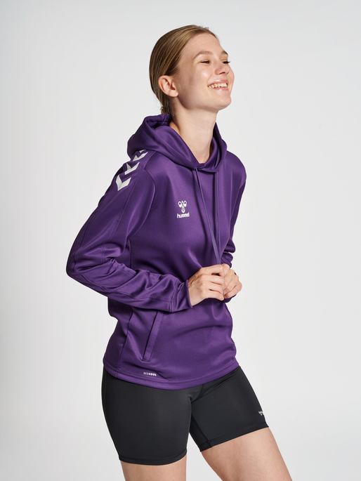 hmlCORE XK POLY SWEAT HOODIE WOMAN, ACAI/WHITE, model