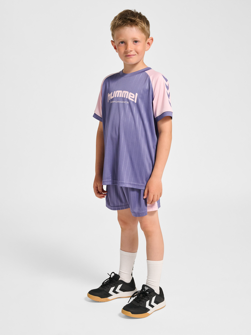 hmlJR GOAL STRIPE T-SHIRT S/S, HERON, model