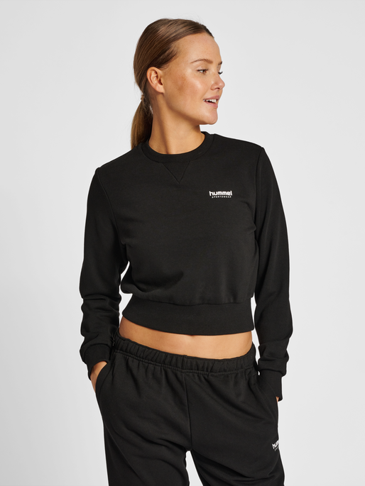 hmlLGC SHAI SHORT SWEATSHIRT, BLACK, model