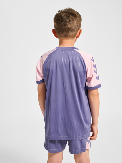 hmlJR GOAL STRIPE T-SHIRT S/S, HERON, model