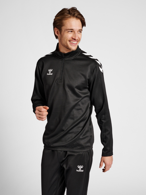 hmlCORE XK HALF ZIP POLY SWEAT, BLACK/BLACK, model