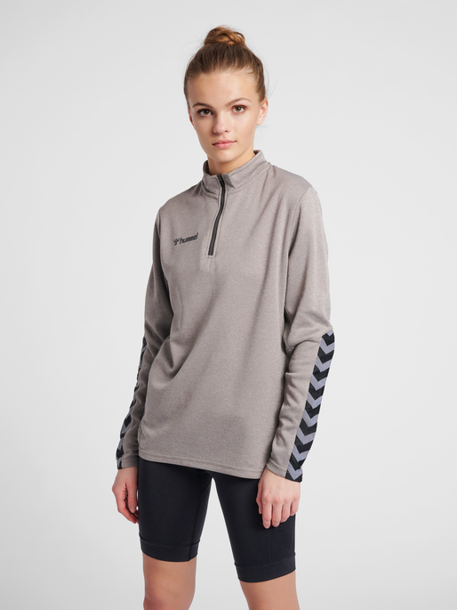 hmlAUTHENTIC HALF ZIP SWEATSHIRT WO, GREY MELANGE, model