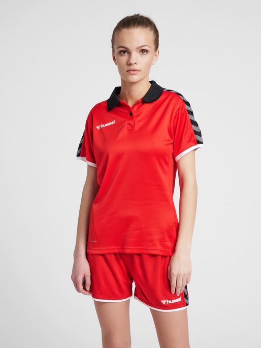 hmlAUTHENTIC WOMAN FUNCTIONAL POLO, TRUE RED, model