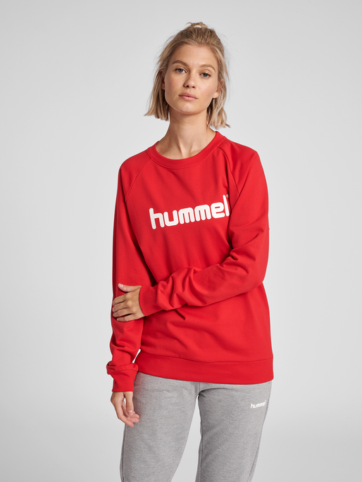 HMLGO COTTON LOGO SWEATSHIRT WOMAN, TRUE RED, model