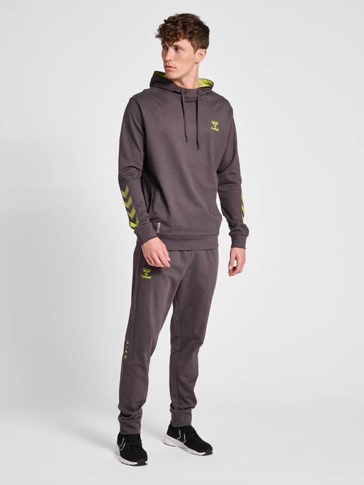 hmlOFFGRID COTTON HOODIE, FORGED IRON/DARK CITRON, model