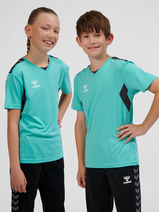 hmlAUTHENTIC PL JERSEY S/S KIDS, !TURQUOISE /ASPHALT, model