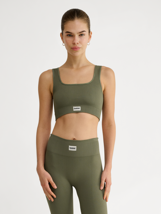 hmlPULSE SEAMLESS RIB BRA, DUSTY OLIVE, model