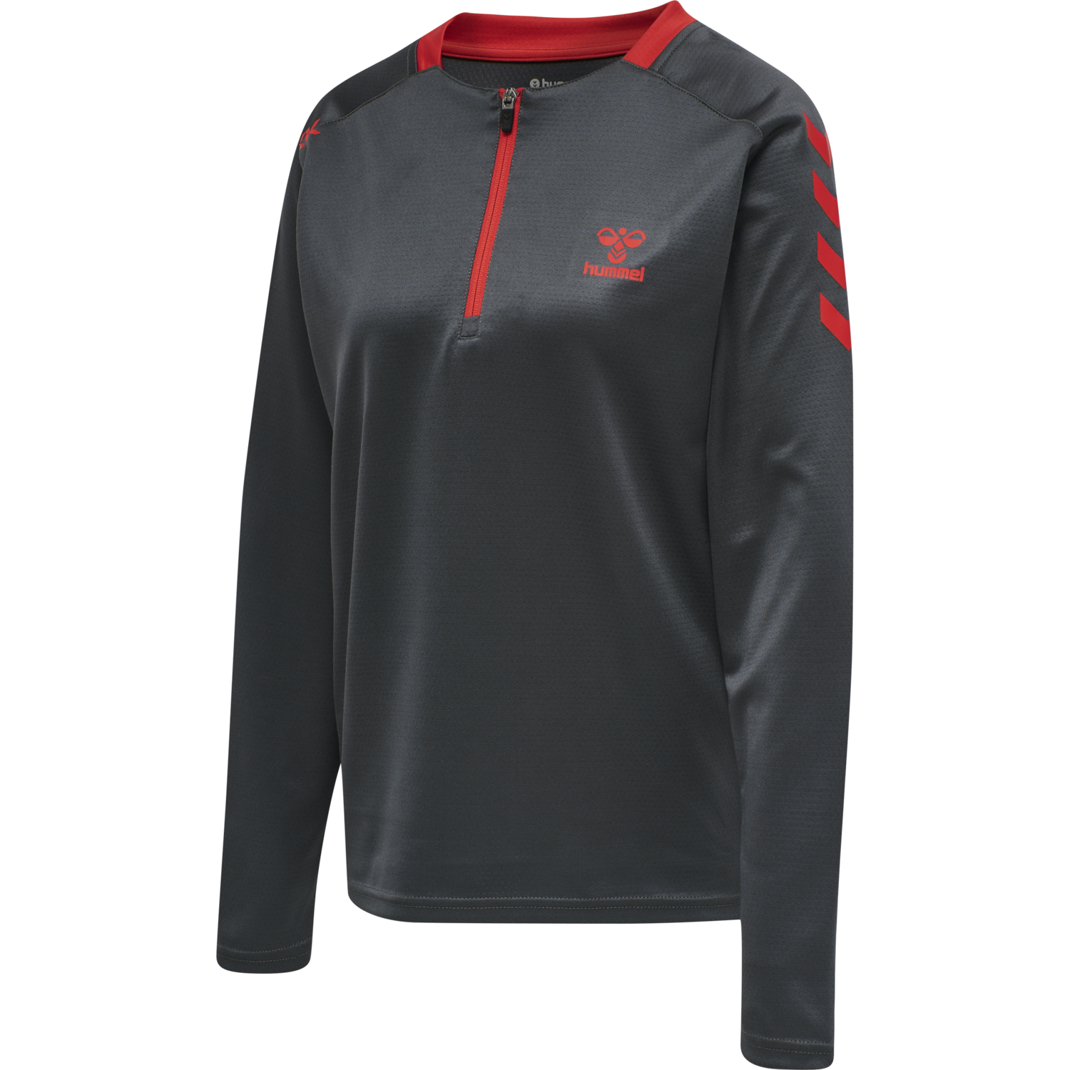 hmlACTION POLY HALF ZIP SWEAT WOMAN, EBONY/FLAME SCARLET, packshot