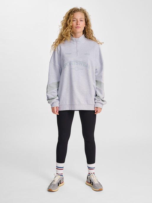 hmlOVERSIZED HALFZIP SW, LIGHT GREY MELANGE, model