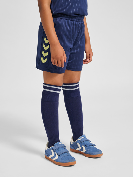 hmlJR GOAL STRIPE SHORTS, DRESS BLUES, model