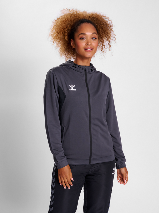 hmlAUTHENTIC PL ZIP HOODIE WOMAN, ASPHALT, model